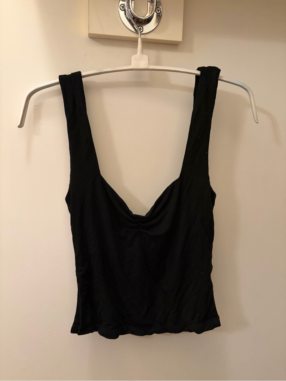 White Fox Boutique Black Scoop Tank with Ruched Detail